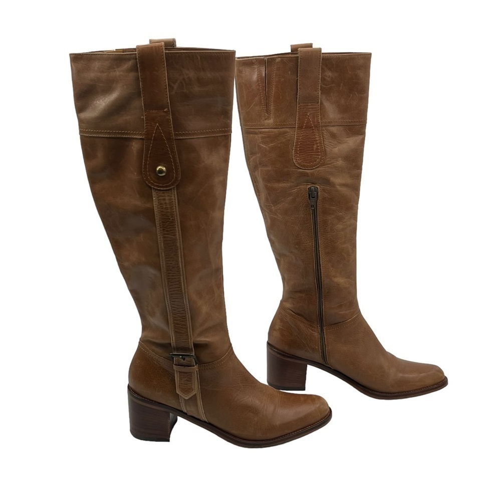 Aldo Brown Leather Block Heel Riding Boots Size 39 Women’s